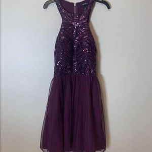 Purple Sparkly Formal Dress with Open Back